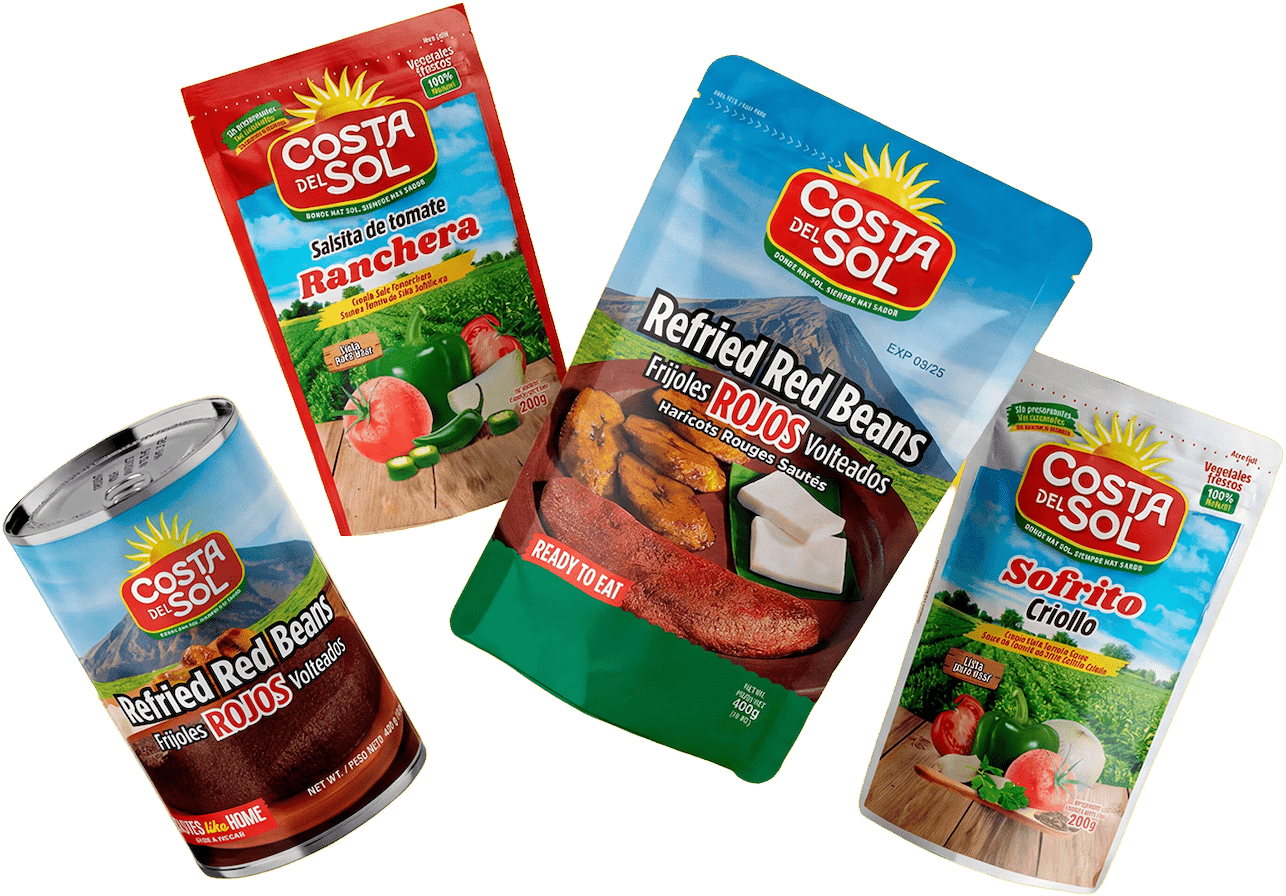 Productos CostadelSol: salsa Ranchera, Refried Red Beans y Sofrito Criollo